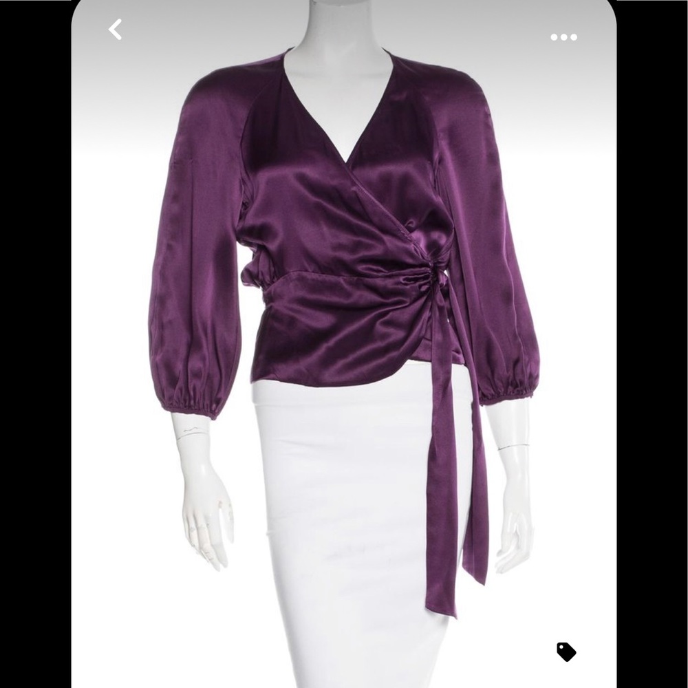 Diane Von Furstenberg 100% silk Purple Wrap Blouse 4 - Picture 2 of 16